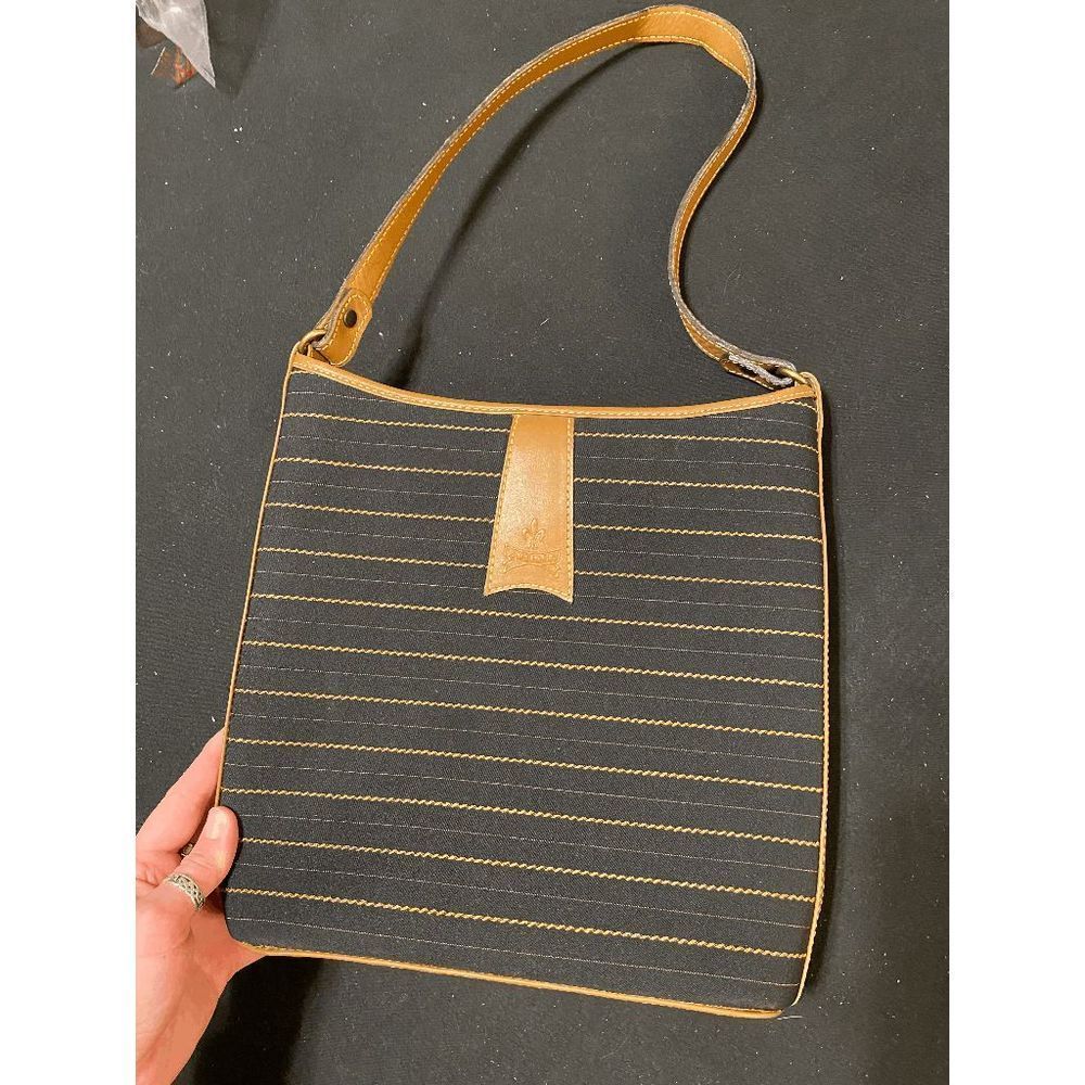 Antigua Original Pro Cuero Black and Tan Striped Tote Bag Made with Real Leather